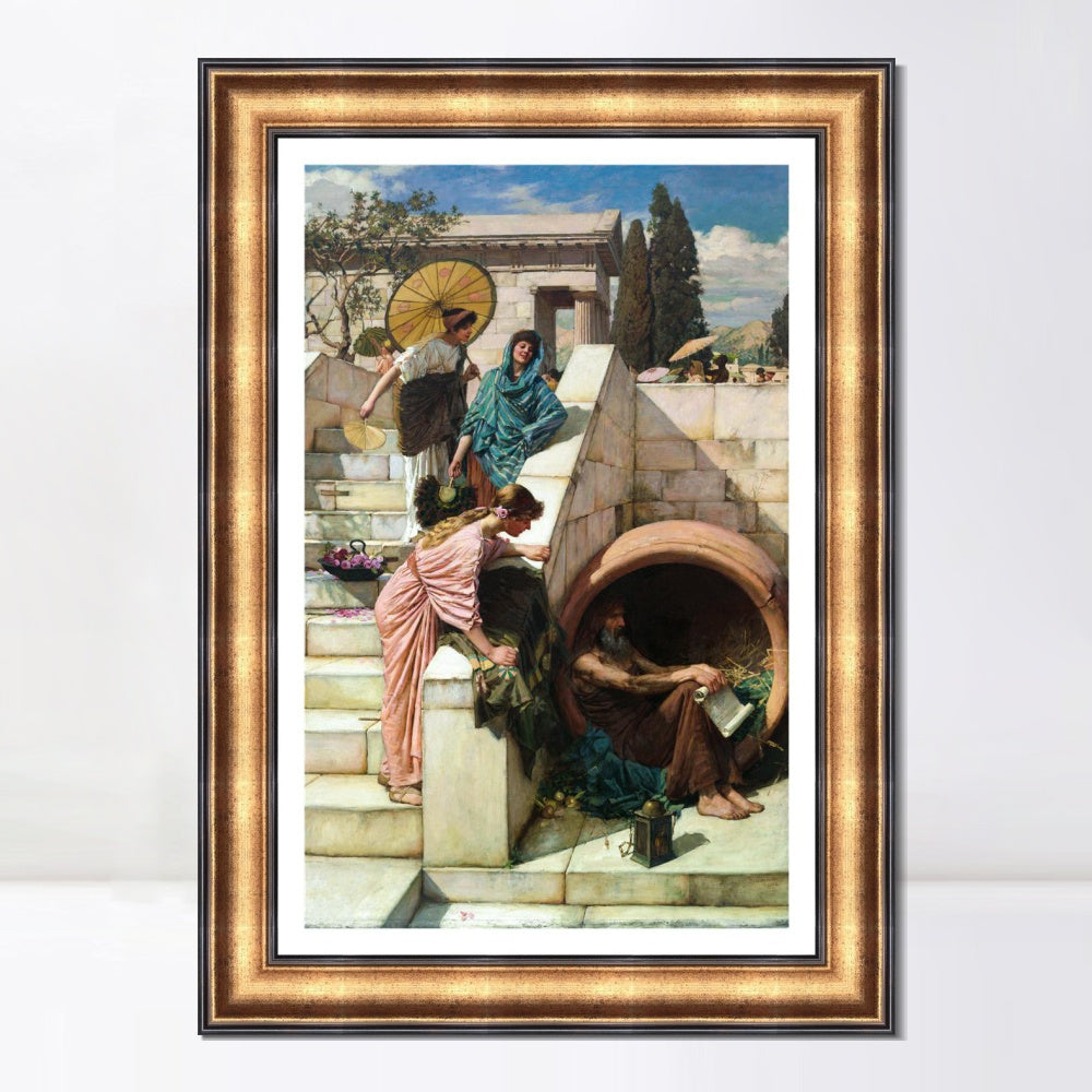 INVIN ART Framed Canvas Art Giclee Print Diogenes 1882 by John William Waterhouse Wall Art