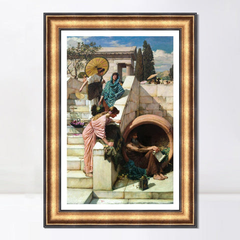 INVIN ART Framed Canvas Art Giclee Print Diogenes 1882 by John William Waterhouse Wall Art Living Room Home Office Decorations