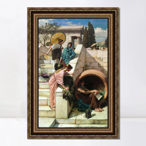 INVIN ART Framed Canvas Art Giclee Print Diogenes 1882 by John William Waterhouse Wall Art Living Room Home Office Decorations