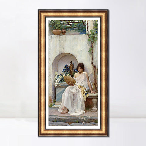 INVIN ART Framed Canvas Art Giclee Print Flora by John William Waterhouse Wall Art Living Room Home Office Decorations