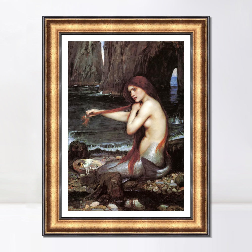 INVIN ART Framed Canvas Art Giclee Print A Mermaid 1900 by John William Waterhouse Wall Art