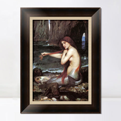 INVIN ART Framed Canvas Art Giclee Print A Mermaid 1900 by John William Waterhouse Wall Art Living Room Home Office Decorations