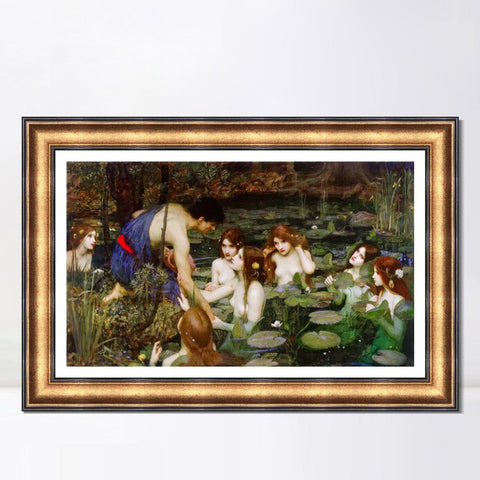 INVIN ART Framed Canvas Art Giclee Print Hylas and The Nymphs,1896 by John William Waterhouse Wall Art Living Room Home Office Decorations