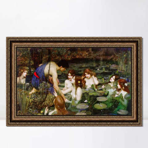 INVIN ART Framed Canvas Art Giclee Print Hylas and The Nymphs,1896 by John William Waterhouse Wall Art Living Room Home Office Decorations