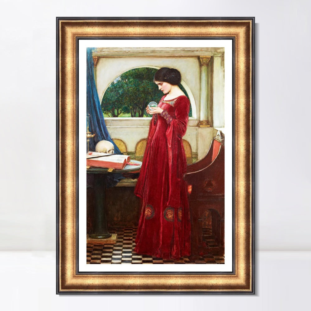INVIN ART Framed Canvas Art Giclee Print Crystal Ball by John William Waterhouse Wall Art