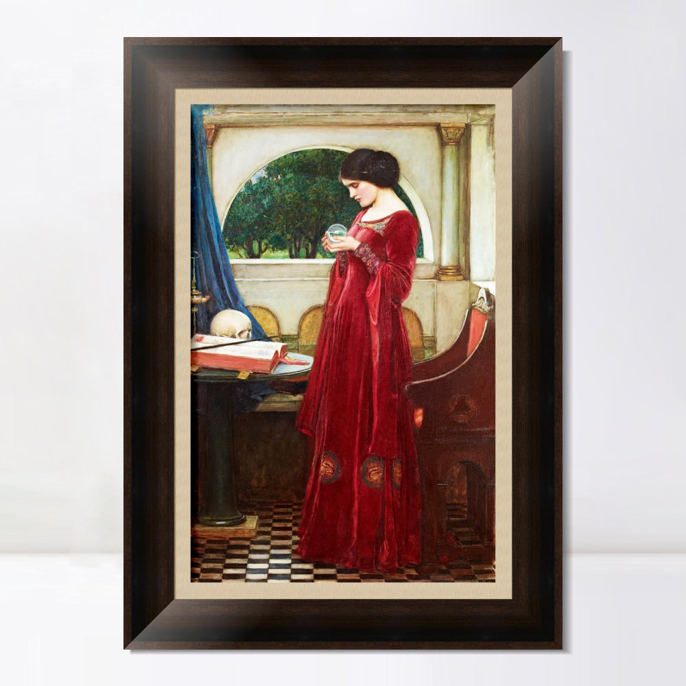 INVIN ART Framed Canvas Art Giclee Print Crystal Ball by John William Waterhouse Wall Art