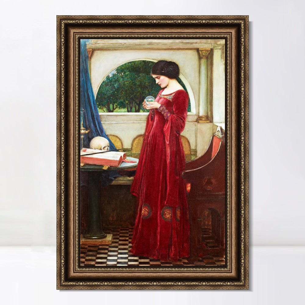 INVIN ART Framed Canvas Art Giclee Print Crystal Ball by John William Waterhouse Wall Art