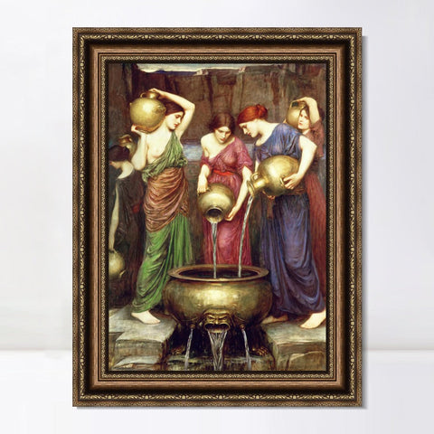 INVIN ART Framed Canvas Art Giclee Print Danaides 1903 by John William Waterhouse Wall Art Living Room Home Office Decorations
