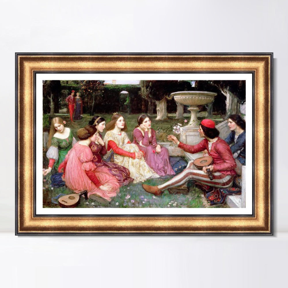 INVIN ART Framed Canvas Art Giclee Print A Tale from the Decameron by John William Waterhouse Wall Art