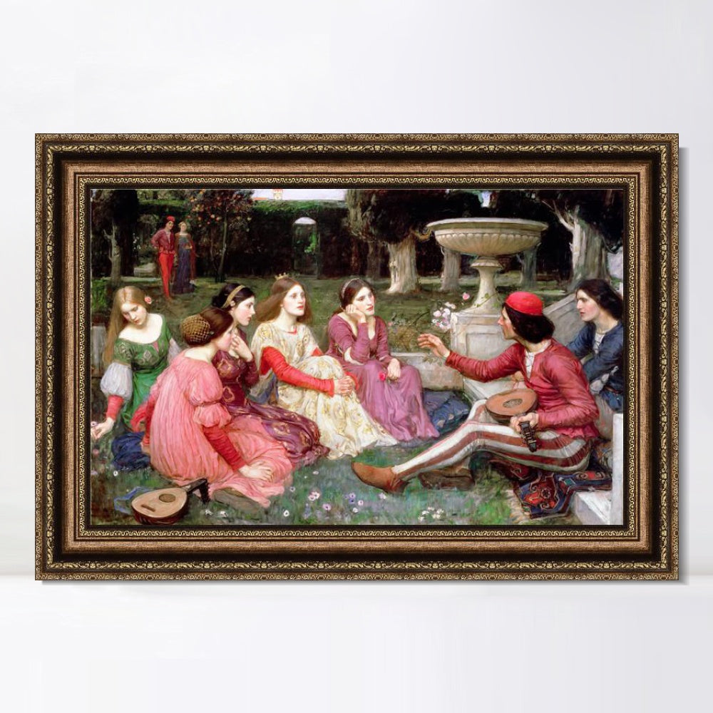 INVIN ART Framed Canvas Art Giclee Print A Tale from the Decameron by John William Waterhouse Wall Art