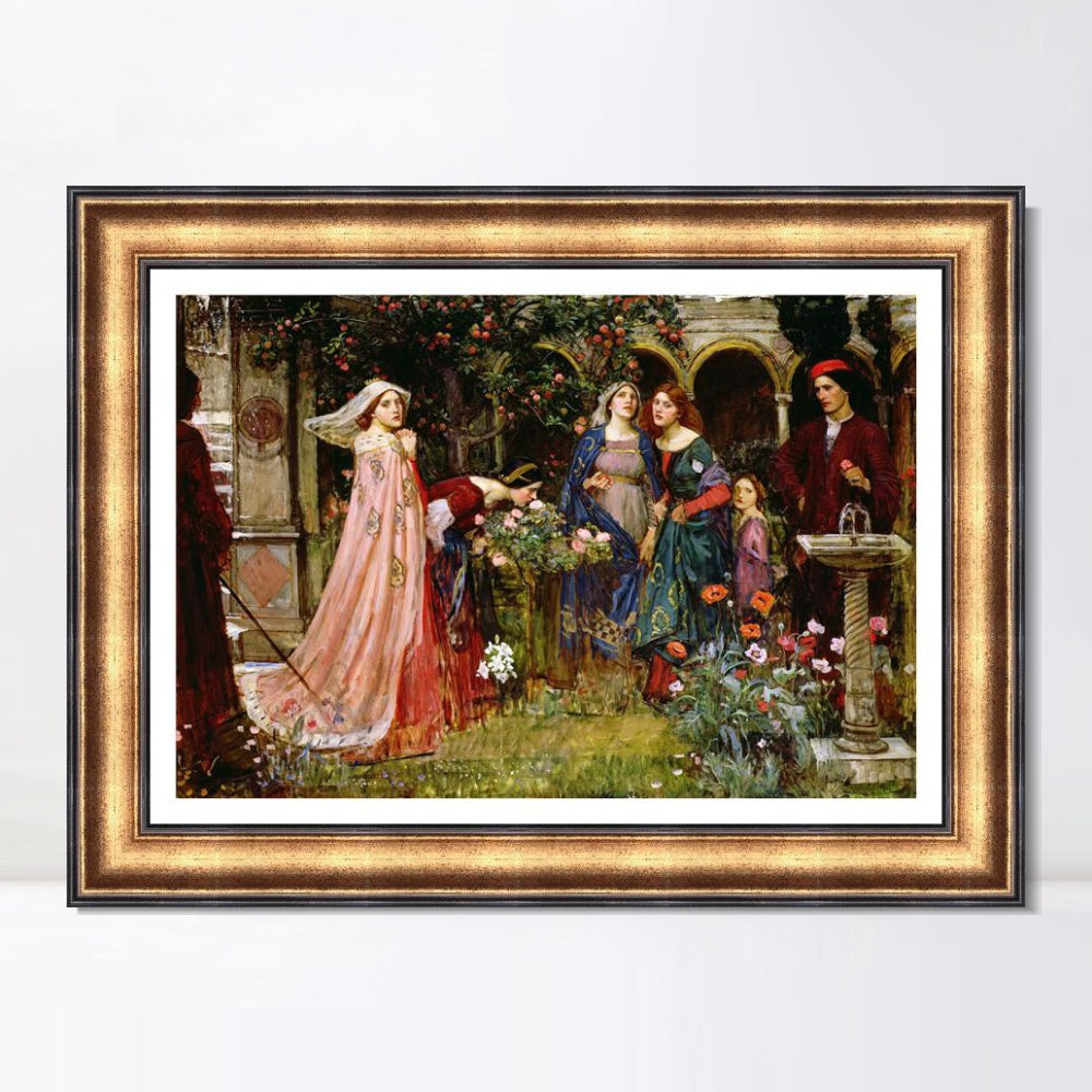 INVIN ART Framed Canvas Art Giclee Print The Enchanted Garden by John William Waterhouse Wall Art