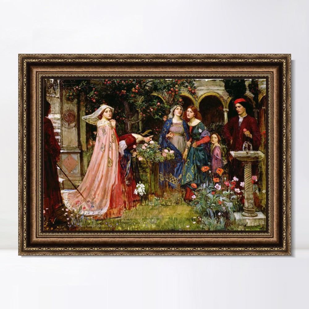 INVIN ART Framed Canvas Art Giclee Print The Enchanted Garden by John William Waterhouse Wall Art