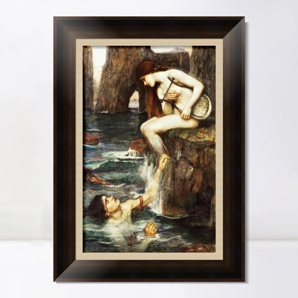 INVIN ART Framed Canvas Art Giclee Print The Siren by John William Waterhouse Wall Art