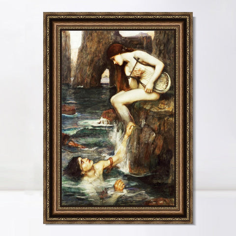 INVIN ART Framed Canvas Art Giclee Print The Siren by John William Waterhouse Wall Art Living Room Home Office Decorations