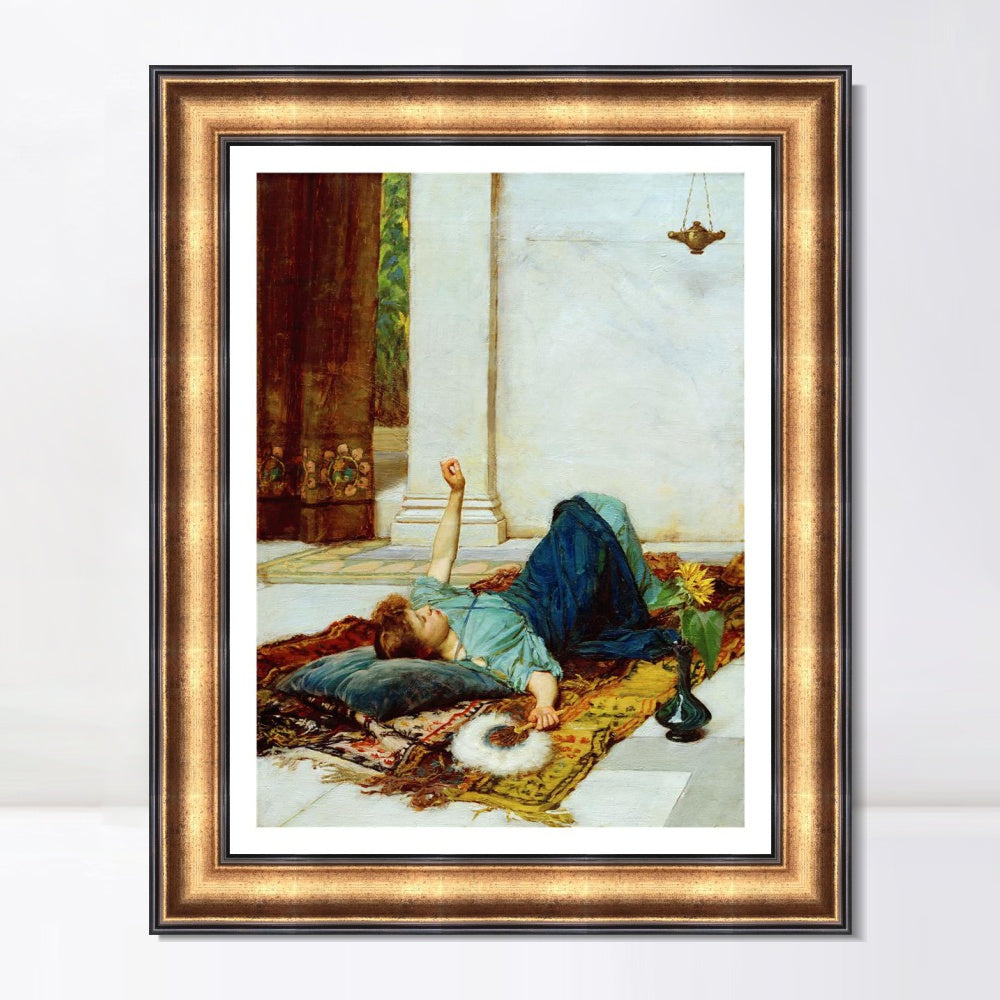 INVIN ART Framed Canvas Art Giclee Print It's Sweet Doing Nothing by John William Waterhouse Wall Art