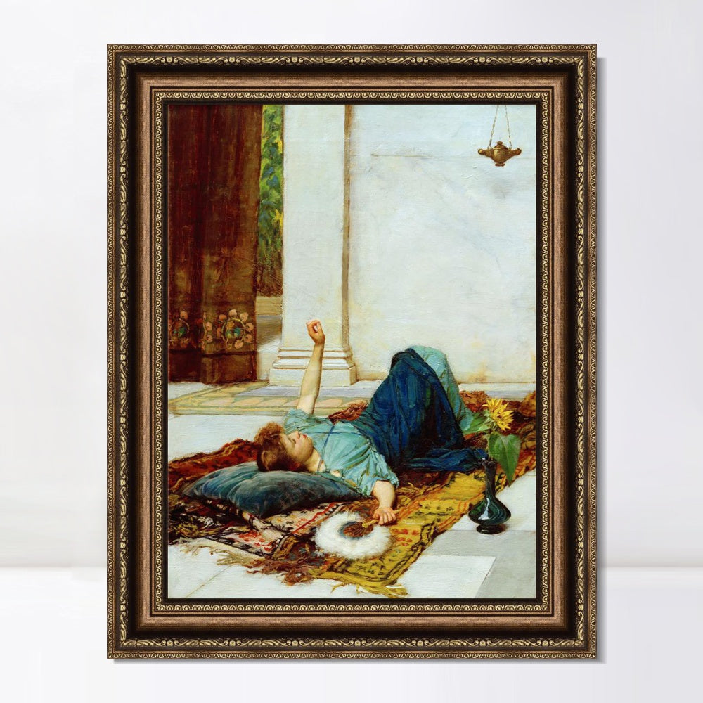 INVIN ART Framed Canvas Art Giclee Print It's Sweet Doing Nothing by John William Waterhouse Wall Art