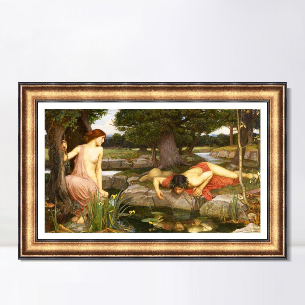 INVIN ART Framed Canvas Art Giclee Print Echo and Narcissus by John William Waterhouse Wall Art
