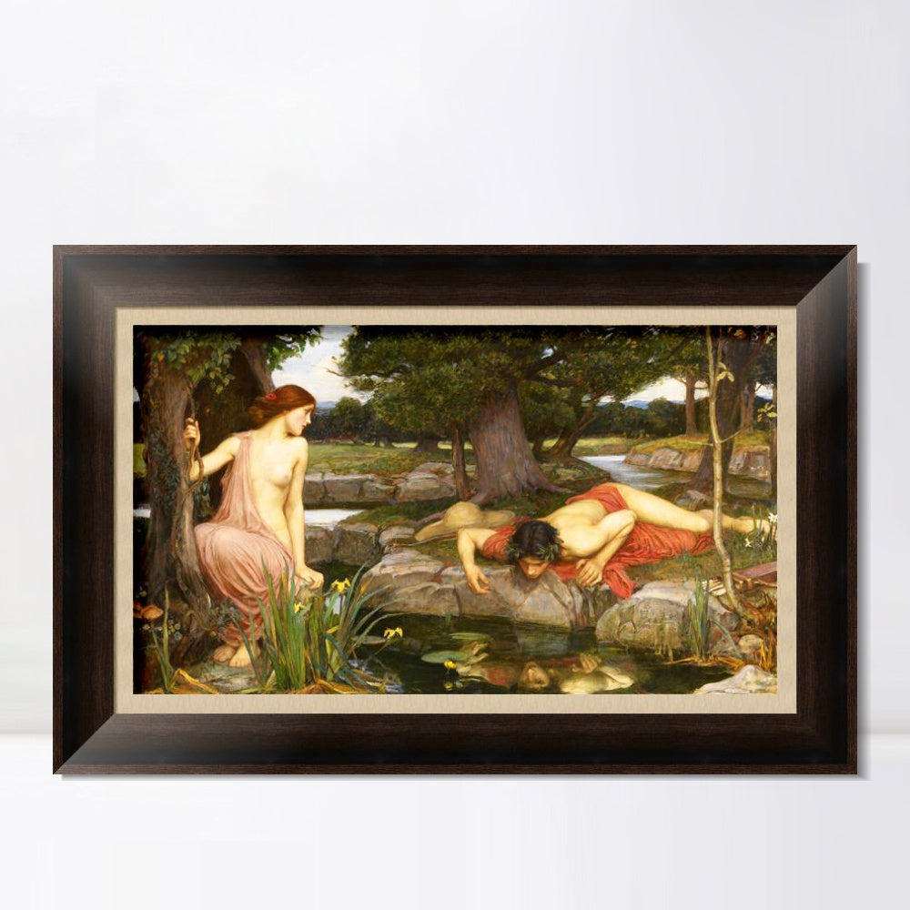 INVIN ART Framed Canvas Art Giclee Print Echo and Narcissus by John William Waterhouse Wall Art