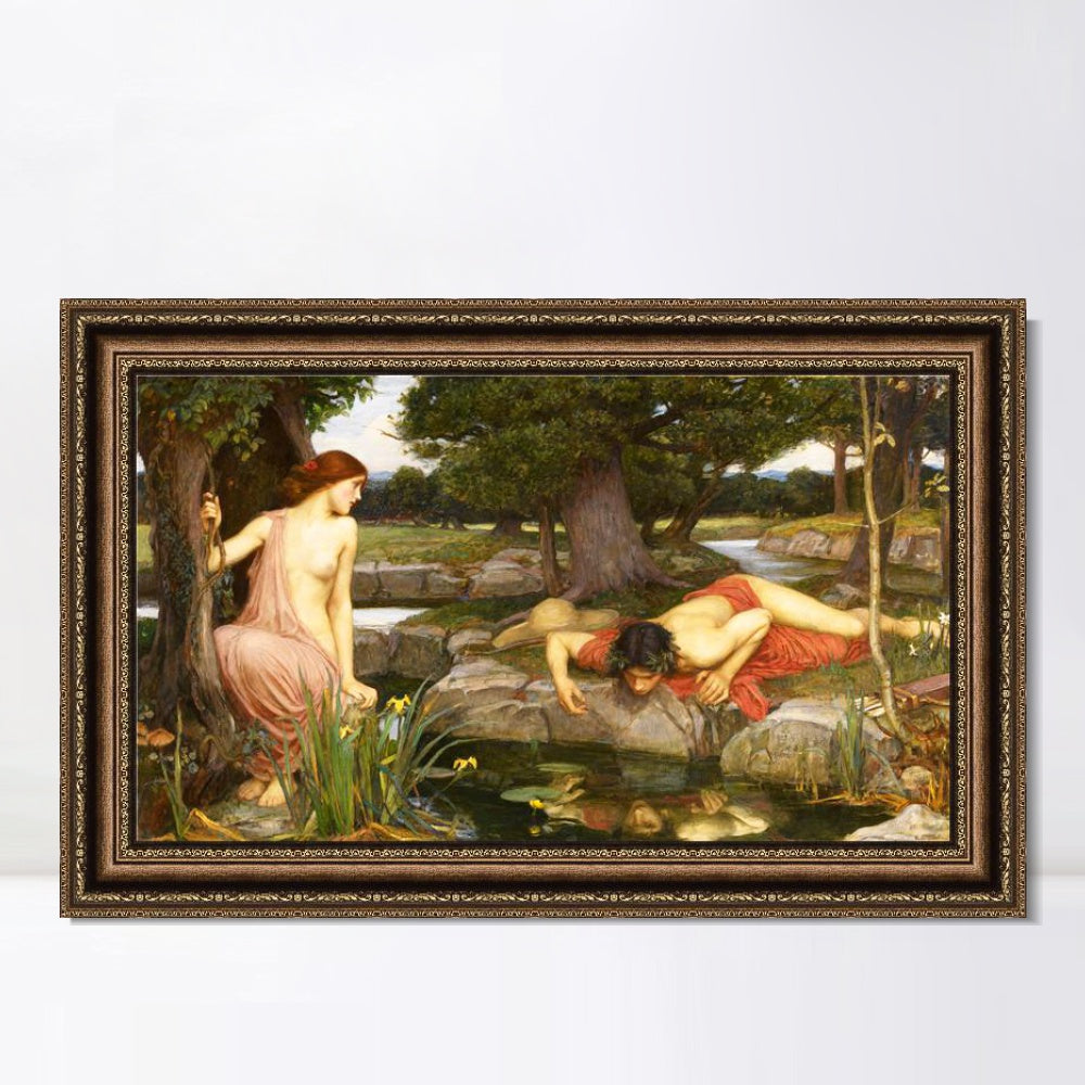 INVIN ART Framed Canvas Art Giclee Print Echo and Narcissus by John William Waterhouse Wall Art