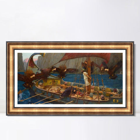 INVIN ART Framed Canvas Art Giclee Print Ulysses and The Sirens 1891 by John William Waterhouse Wall Art Living Room Home Office Decorations