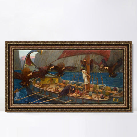 INVIN ART Framed Canvas Art Giclee Print Ulysses and The Sirens 1891 by John William Waterhouse Wall Art Living Room Home Office Decorations