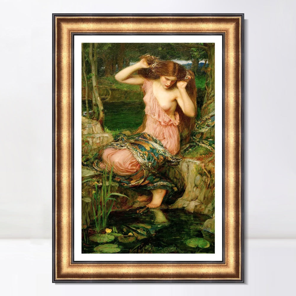 INVIN ART Framed Canvas Art Giclee Print Lamia by John William Waterhouse Wall Art