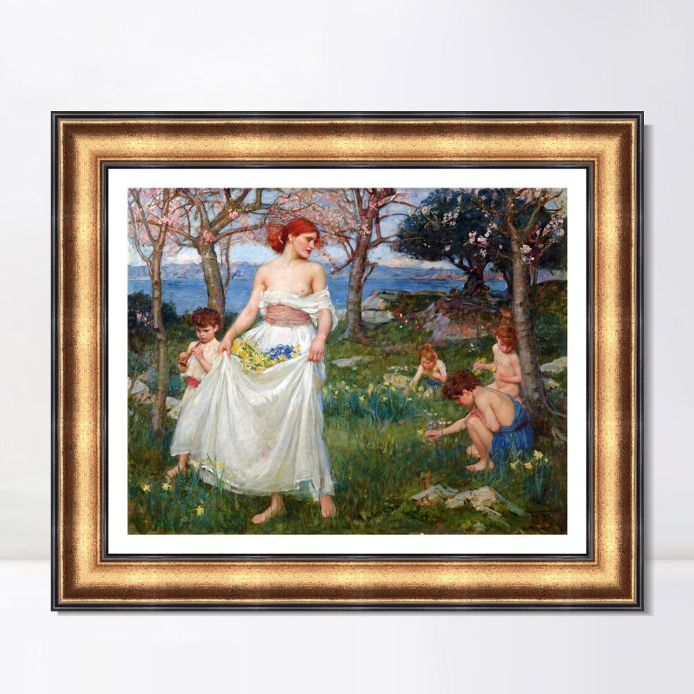 INVIN ART Framed Canvas Art Giclee Print A Song of Springtime by John William Waterhouse Wall Art