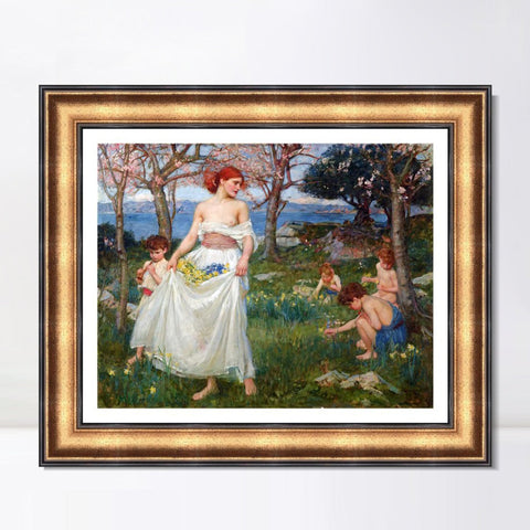 INVIN ART Framed Canvas Art Giclee Print A Song of Springtime by John William Waterhouse Wall Art Living Room Home Office Decorations