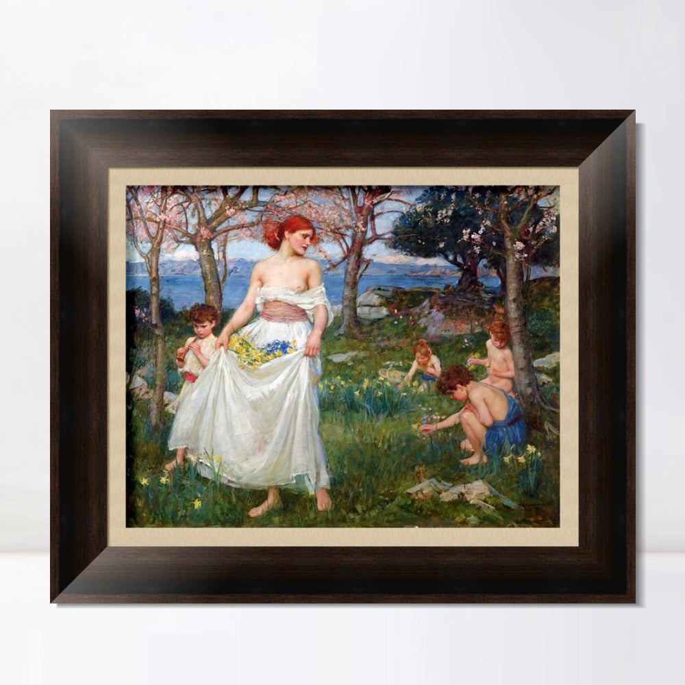 INVIN ART Framed Canvas Art Giclee Print A Song of Springtime by John William Waterhouse Wall Art