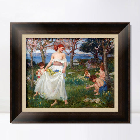 INVIN ART Framed Canvas Art Giclee Print A Song of Springtime by John William Waterhouse Wall Art Living Room Home Office Decorations