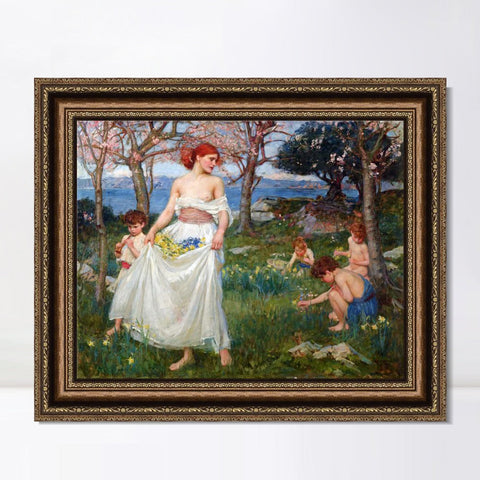 INVIN ART Framed Canvas Art Giclee Print A Song of Springtime by John William Waterhouse Wall Art Living Room Home Office Decorations