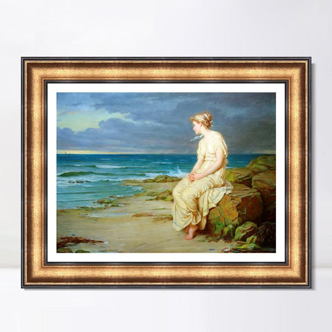 INVIN ART Framed Canvas Art Giclee Print Miranda by John William Waterhouse Wall Art Living Room Home Office Decorations