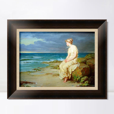 INVIN ART Framed Canvas Art Giclee Print Miranda by John William Waterhouse Wall Art Living Room Home Office Decorations
