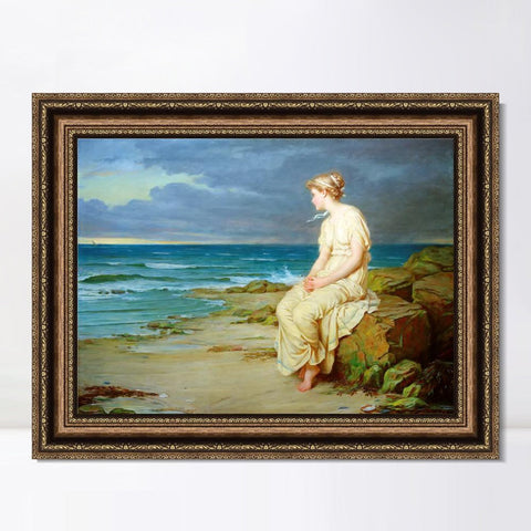 INVIN ART Framed Canvas Art Giclee Print Miranda by John William Waterhouse Wall Art Living Room Home Office Decorations