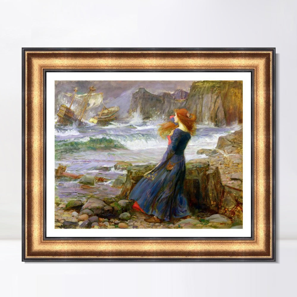 INVIN ART Framed Canvas Art Giclee Print The Tempest by John William Waterhouse Wall Art