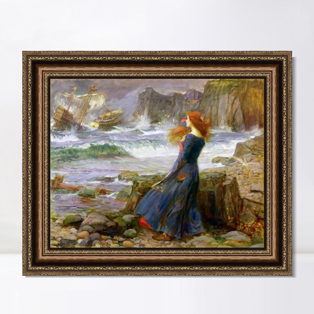 INVIN ART Framed Canvas Art Giclee Print The Tempest by John William Waterhouse Wall Art