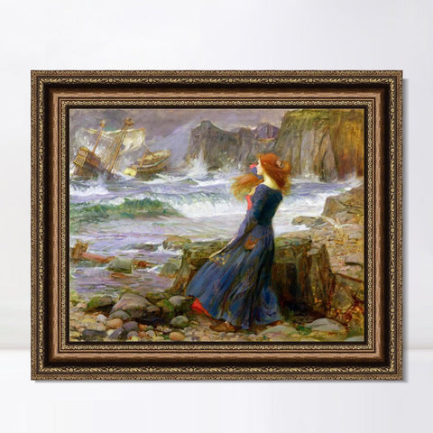 INVIN ART Framed Canvas Art Giclee Print The Tempest by John William Waterhouse Wall Art Living Room Home Office Decorations