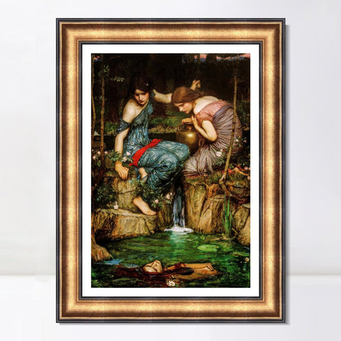 INVIN ART Framed Canvas Art Giclee Print Nymphs Finding The Head of Orpheus by John William Waterhouse Wall Art Living Room Home Office Decorations