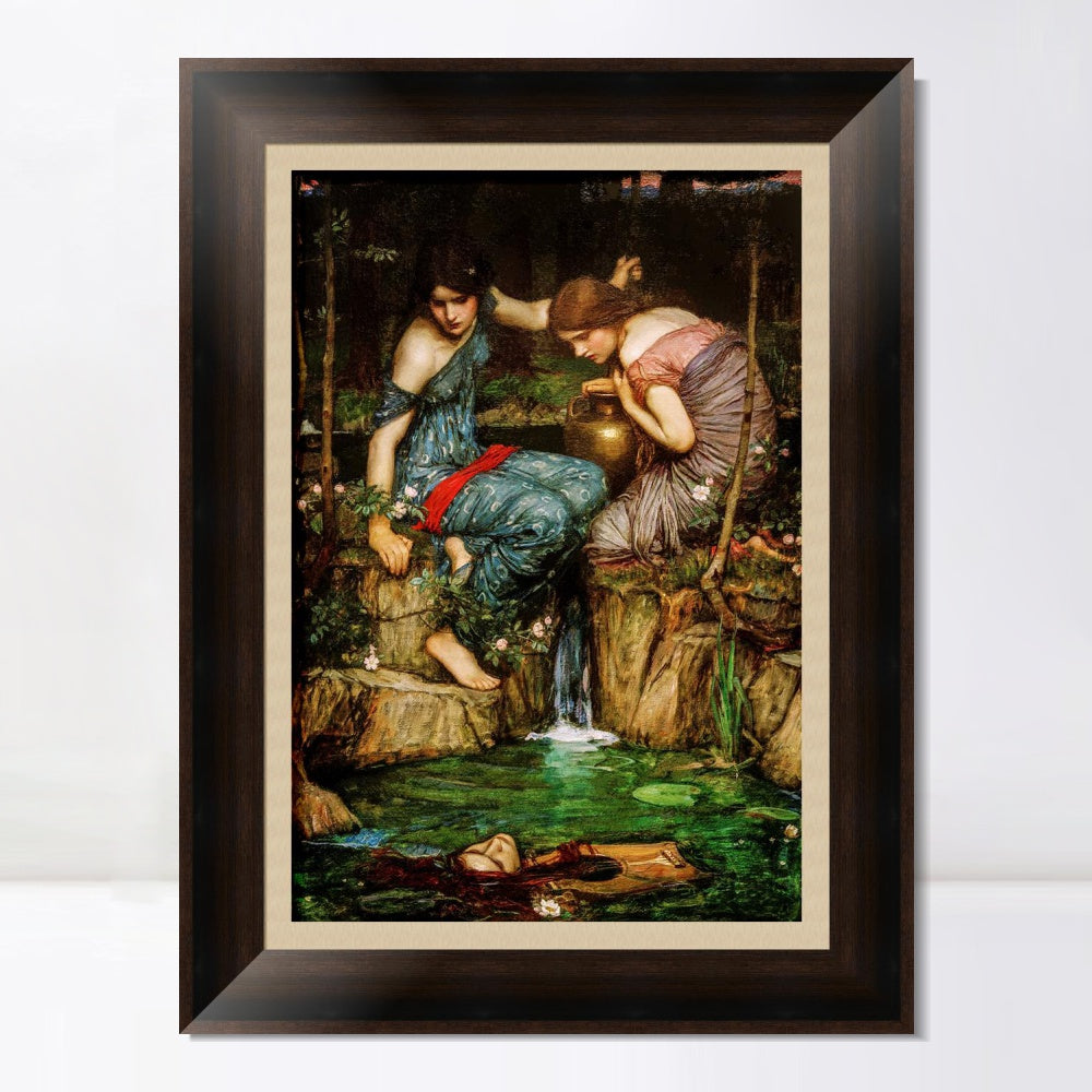 INVIN ART Framed Canvas Art Giclee Print Nymphs Finding The Head of Orpheus by John William Waterhouse Wall Art