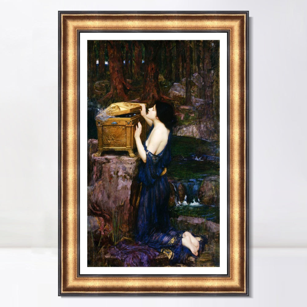 INVIN ART Framed Canvas Art Giclee Print Pandora by John William Waterhouse Wall Art