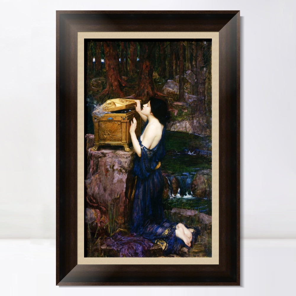 INVIN ART Framed Canvas Art Giclee Print Pandora by John William Waterhouse Wall Art