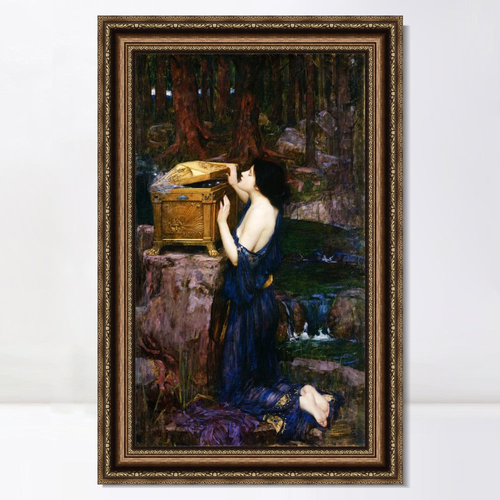 INVIN ART Framed Canvas Art Giclee Print Pandora by John William Waterhouse Wall Art