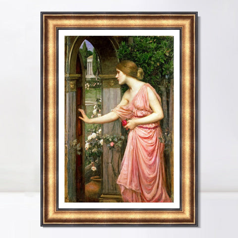 INVIN ART Framed Canvas Art Giclee Print Psyche Entering Cupid's Garden by John William Waterhouse Wall Art Living Room Home Office Decorations