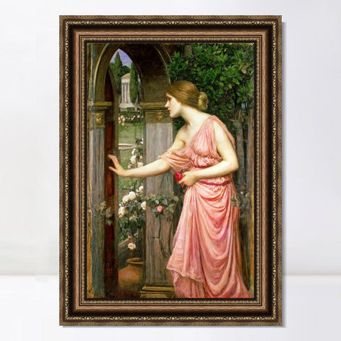 INVIN ART Framed Canvas Art Giclee Print Psyche Entering Cupid's Garden by John William Waterhouse Wall Art Living Room Home Office Decorations