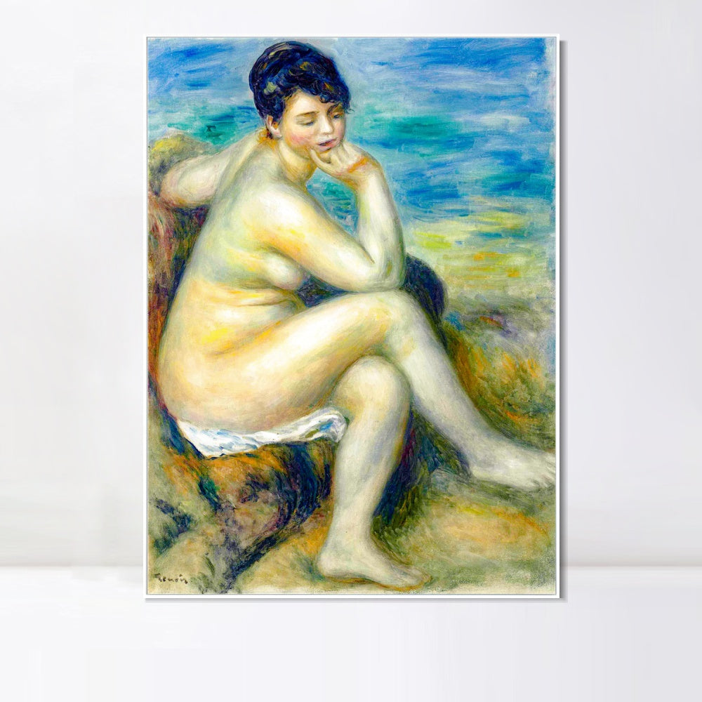 INVIN ART Framed Canvas BAIGNEUSE ACCOUD¨¦E by Pierre Auguste Renoir Wall Art Living Room Home Office Decorations
