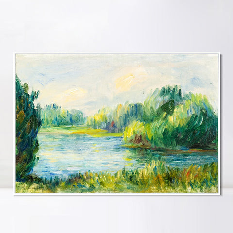 INVIN ART Framed Canvas BORD DE RIVIERE by Pierre Auguste Renoir Wall Art Living Room Home Office Decorations