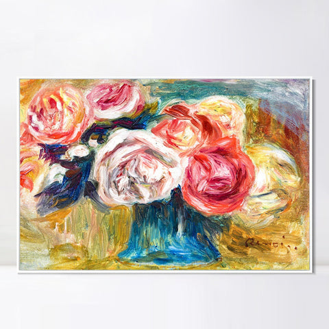 INVIN ART Framed Canvas BOUQUET DE ROSES DANS UN VASE by Pierre Auguste Renoir Wall Art Living Room Home Office Decorations