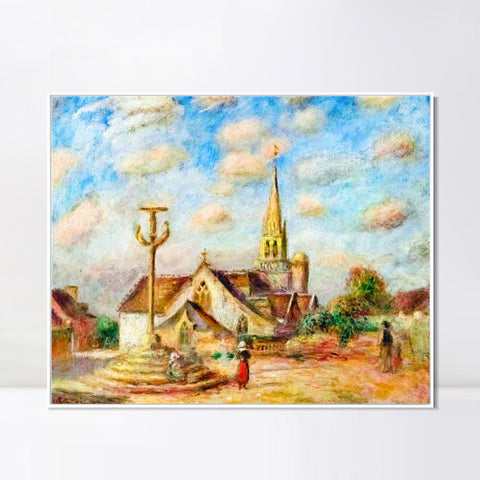 INVIN ART Framed Canvas CALVAIRE ET ÉGLISE DE NIZON by Pierre Auguste Renoir Wall Art Living Room Home Office Decorations