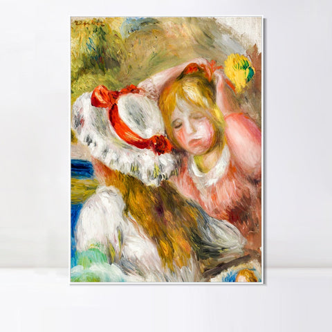 INVIN ART Framed Canvas CHAPEAU AU RUBAN ROUGE by Pierre Auguste Renoir Wall Art Living Room Home Office Decorations