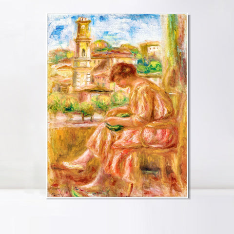 INVIN ART Framed Canvas FEMME À LA FENÊTRE AVEC SUR LE VIEUX NICE by Pierre Auguste Renoir Wall Art Living Room Home Office Decorations
